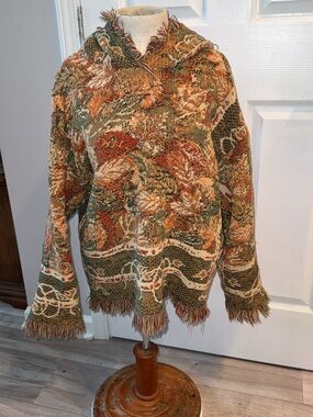 Boho Knit Hooded Sweater in Green & Rust